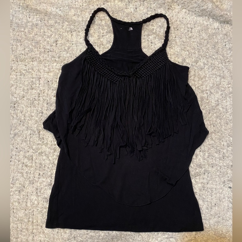 Black Fringe Tank Top